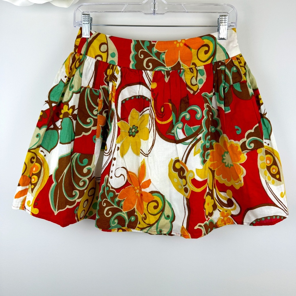 TWENTY ONE 60's 70's Retro Design Floral Pleated Skirt A Line Pockets / Size XS